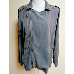 Women’s Asymmetrical Zip Jacket Washed Charcoal Utility Moto Style Lightweight